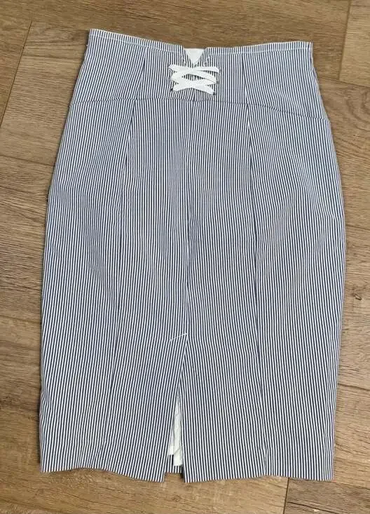 7th Avenue Design Studio New York & Company Blue and White Vertical Striped Lace - Picture 2 of 5